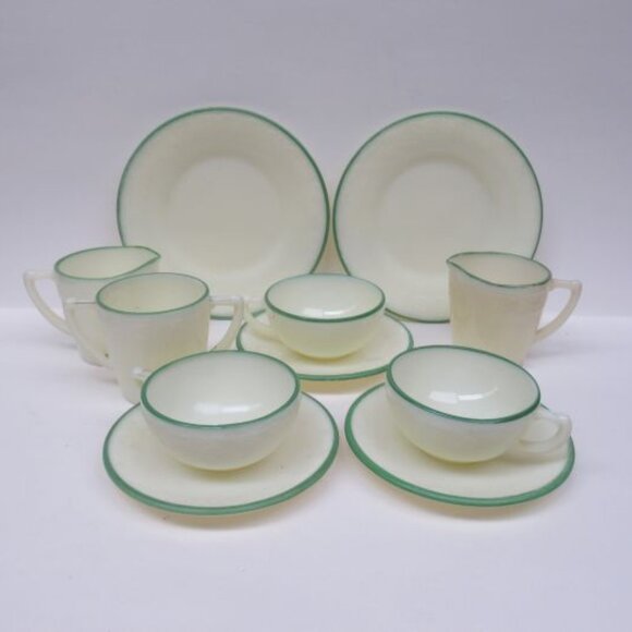 McKee Custard LAUREL Green Trim 11 Pieces Vintage Children's Hostess Dishes - Picture 1 of 5